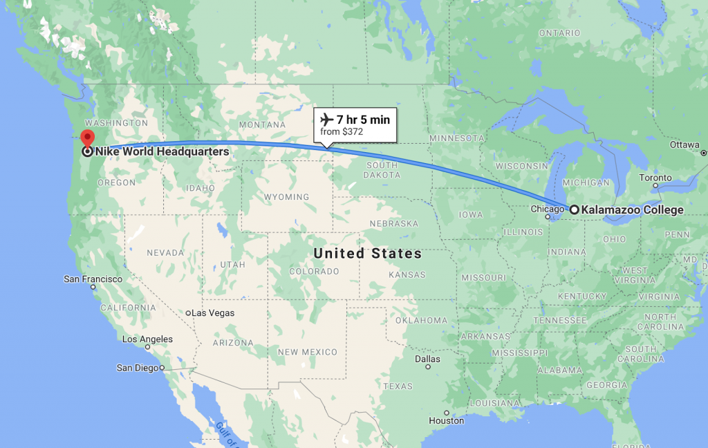 Map of trip from Kalamazoo to Portland.