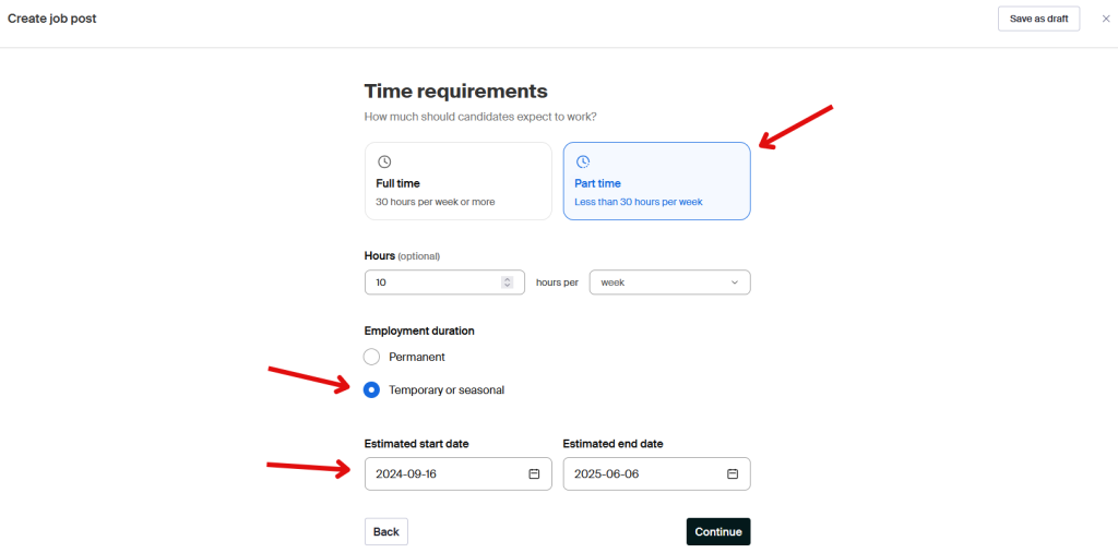 This image shows which features are required to be included in on-campus job postings.