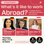 Alumni Event Flier for "What is it like to work abroad?"